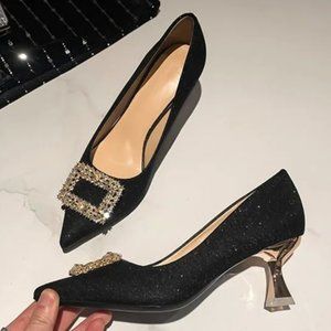New rhinestone high heels, crystal sequins, pointed single shoes
